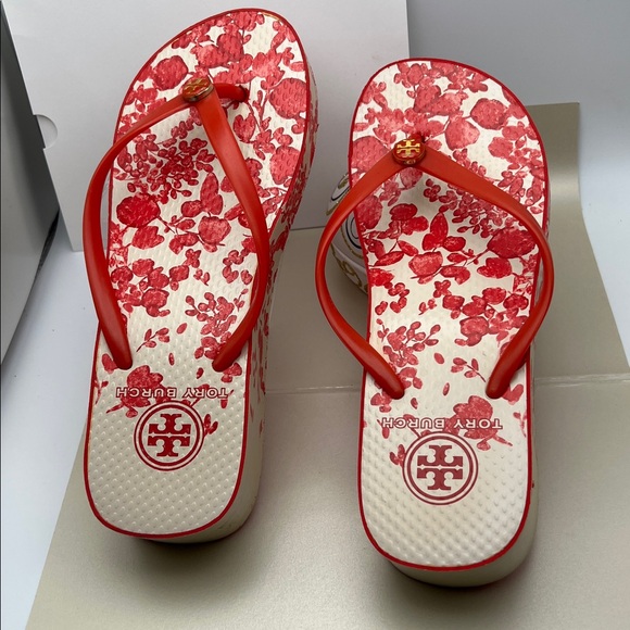 Tory Burch Red Floral Women's Sandals Size 7 Good Condition - Picture 5 of 7